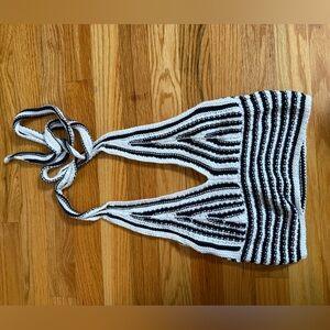 Hollister Black and White Striped Halter Top